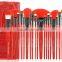 Popular Hot Selling 24 in 1 Make-Up Brush Set Red High Quality Comestic Brush With CROCO Bag For Brushes