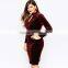 2016 Women Unlined Design Turtle Neckline Red Velvet Dress HSD9483