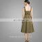 Army Green High Quality Sleeveless Dress Beautiful Pleated Design Dress for Girls