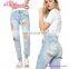 Wholesale No Moq Summer Women Denim Light Blue Ripped Jeans