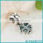 Real 925 Sterling Silver Green Four Leaf Clover Dangle Charm Fit Bracelet Necklace Women Fine Jewelry