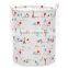 Printed Cute Round Waterproof Drastring Basket Hamper , Bathroom Printed Cotton Laundry Basket