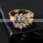 Trendy yellow gold plated stud w/ leaves shape white cubic zirconia women's ring