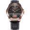 Stainless Steel lack Dial Analog Date Leather Strap Quartz Men Watch