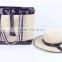 2015 floppy sun paper straw hat and bag set with PU trim and handle