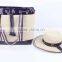 2015 floppy sun paper straw hat and bag set with PU trim and handle