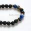 New Fashion Stone Lava Lapis Lazuli Beaded Healing Bracelet Black Gold Tone Antique Gold Elastic