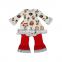 2017 Yawoo dog patterns wave dress match ruffle pants set smocked children clothing wholesale