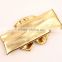 Boutique turban head wrap baby , girls shiny gold metallic messy bow headwrap M5062006