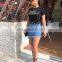 DiZNEW 2019 USA BLUE DENIM MINI SKIRT WITH FRAYED HEM
