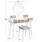 Vanity Table Set with Big Round Mirror, Large Tabletop Bedroom Dresser with 4 Drawers