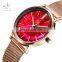 SHENGKE Hot Sale Popular Wristwatch Rose Gold Mesh Bracelet Woman Watch Red Dial Quartz Watches K0103L