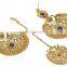 Indian Antique Gold Plated Earrings With Tikka Set For Girls & Women