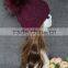 Latest New Fashion Wine Hat With Raccoon Fur Pompom Wool Hat Knitted Beanie Hat