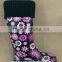 elegant lovely ladies wellington rubber rain boots with flower printing
