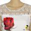2017 Spring Cheap Adult Women Transparent Lace Floral Long Sleeve Rose Printed Cotton Raglan Lady T Shirt Top