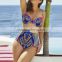 Nylon High Waist Bikini flexible slimming backless two piece padded skinny style printed geometric multi-colored Sold By Set