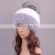 Double dyed color mink fur knitted hat with fur ball for lady