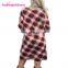 Women Autumn Winter Soft Midi Plaid T-Shirt Long Sleeve Dress