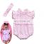 2pc Set Infant Bodysuits  Pink Plaids Rompers With Headband  Baby Fly Sleeved Jumpsuits & Kids Headband Set