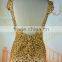 Elegant Golden Satin and Yarn Prom Dress with Beading and Side Slits High Quality Charming O-Neck Backless Sexy Prom Dress