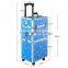 Aluminum 3-in-1 Blue Floral Makeup/Beauty/Hairdressing/Vanity Trolley/Box/Case