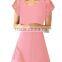 Women's Casual Backless Chiffon Lace O Neck Short Sleeve Summer Dress