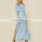 Peony blue floral mumu dresses 2018 womans off shoulder maxi dress