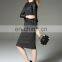 Women's high quality stripe pencil dress with lace panel peplum waist dress