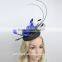 New Design Black Base Sinamay Fascinator Hat With Blue Fabric Flower