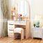 White Luxury Dressing Table with Mirror and Solid Wood Stool,4 Drawers Adjustable Vanity Table Makeup Dresser