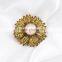 2015 wholesale cheap gold plating fashion brooch pearl diamond gold flower Brooch