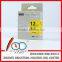SC12YW 12mm Blk on Yellow for Epson Tape Label used for Epson/Kingjim Printer Label cassete Tape