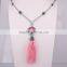 Pave Crystal Agate Tassel Pendant Necklace, with Hematite Gem stone Beaded Necklace