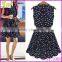 Summer 2015 New Women Sleeveless Dress Casual Turn-down Collar Cat Footprints Pattern Dress With Belt