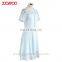 Women Elegant Short Sleeve Flower Lace Embroidered Crochet Dress in Blue