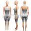 Women One Piece Bodycon Hot Fitness Print Strapless Sleeveless Sexy Tight Jumpsuit