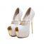 ladies latest handmade good quality shinning fabric high heels peep toe glitter finish platform sandals shoes