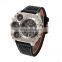 OULM 1349 Men Compass Watch Leather Strap Dual Time Big Face Quartz Watch Relogio Masculino