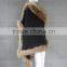 Classical women wool pashmina shawl scarf with raccoon fur trim