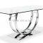 Foshan modern glass centre living room dining tables with stainless steel legs