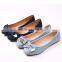 2016 women shoes fancy denim shoes with metal trim on the bow women pump shoes
