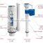 Toilet mechanical flush valve and fill valve for toilet tank