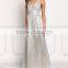 Latest Women Shine Silver Grid Metallic Cross Strap Maxi Gown Ladies Long Evening Party Wear Gown Designs HSd5040