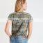 MGOO Wholesale Slim Fit Raw Cut Hems Camo T Shirts Full Digital Print Cutout T Shirt For Women
