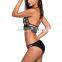 M1156 Runwaylover 2016 Ladies V-neck Stripe Split Swimsuit Bikini