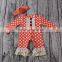 2016 white dots and orange underpainting print soft baby cotton lace romper