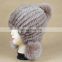 Wholesale hand made lady knitted mink fur fox fur pom pom hat for women