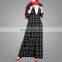 Fashion Business Wear Black and White Plaid Cardigans Tailored Collar Front Open Muslim Abaya