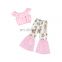 Light pink sleeveless crop Top and cute rabbits cartoon pattern glaring sequin bell bottom 2pcs Baby Girl summer suit